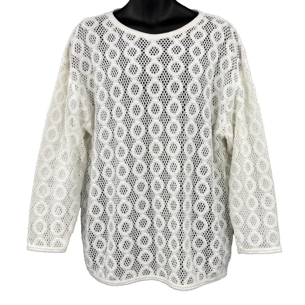 Sag Harbor Oversized Crocheted Pullover Tunic Womens Large Long Sleeve Ivory